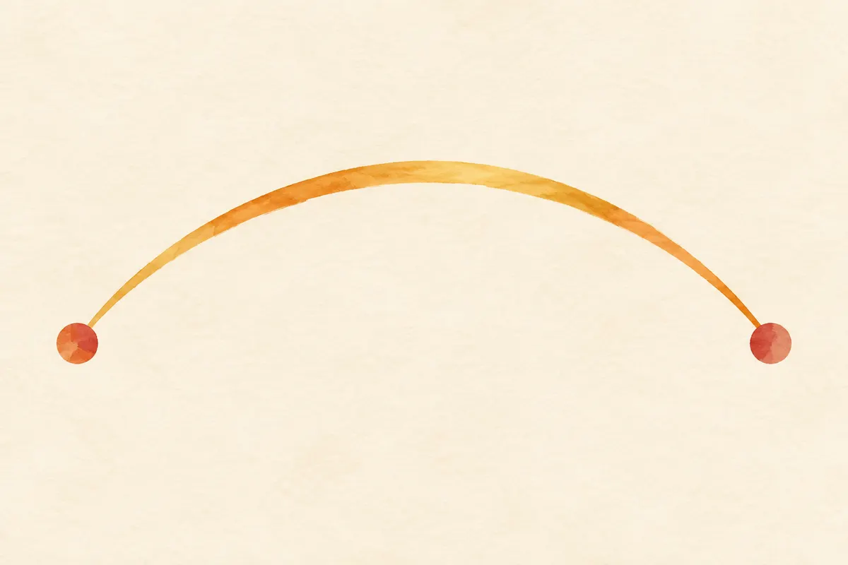 A calm cream space with a single amber arc marking an interval between two small round points