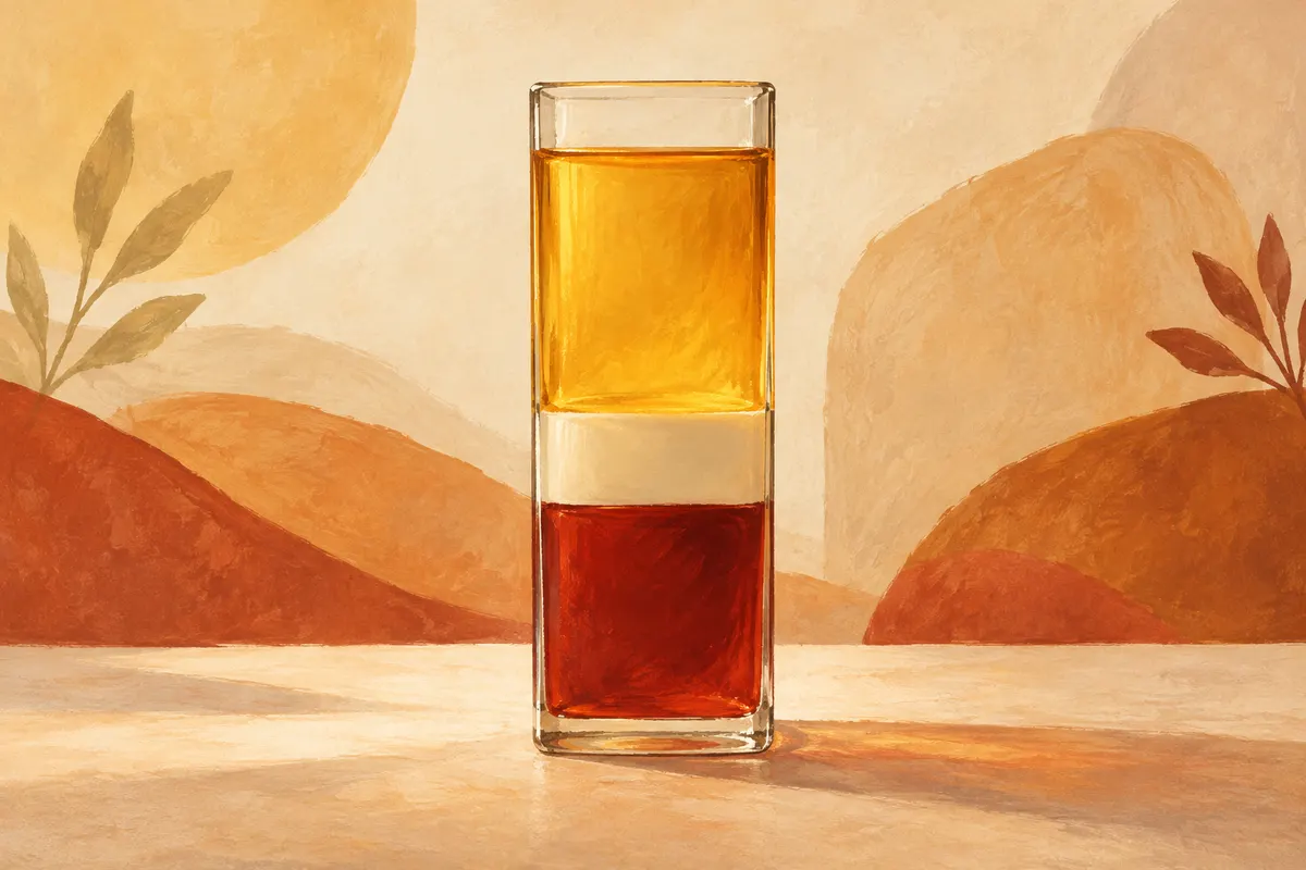 Three warm bands of colour stacked in a rounded column, deep red at the base and pale gold at the top