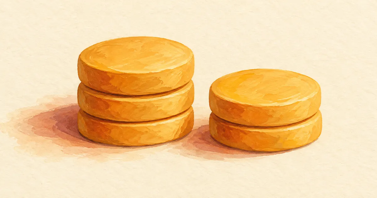 Two small stacks of plain honey-coloured discs